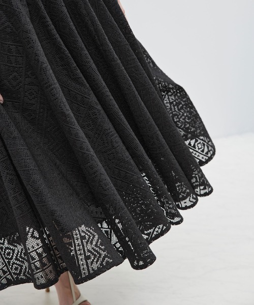 ROPE' スカート ジオメトリックレースフレアスカート