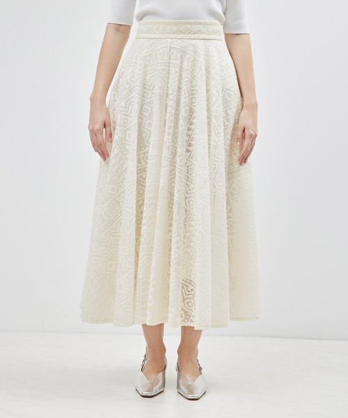 ROPE' スカート ジオメトリックレースフレアスカート
