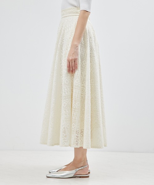 【美品】Rope: ジオメトリックレースフレアスカート ROPE'｜ジオメトリックレースフレアスカート【セットアップ対応