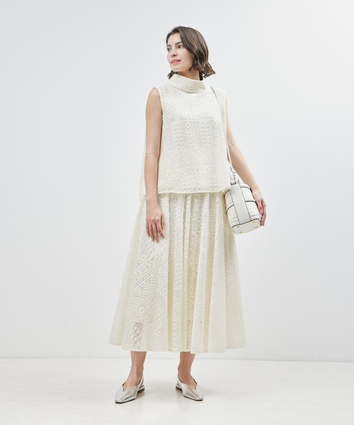 ROPE' スカート ジオメトリックレースフレアスカート