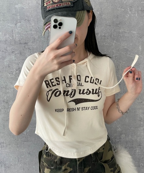 dispark tシャツ 半袖 DISPARK/ロゴショートフード付きTシャツ