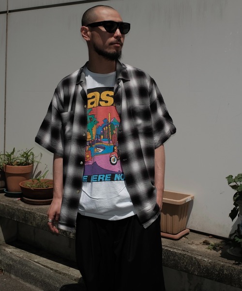 60s 70s Towncraft オンブレチェック 半袖シャツ ブラック 黒 TOWNCRAFT シャツ / タウンクラフト 60S LOOP COLLAR SS SHIRTS