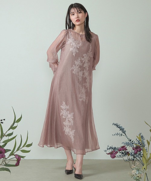 kanaシアー 刺繍レース ワンピース パーティー ドレス 結婚式 お呼ばれ Kana ドレス モチーフレース シアー ワンピース パーティー