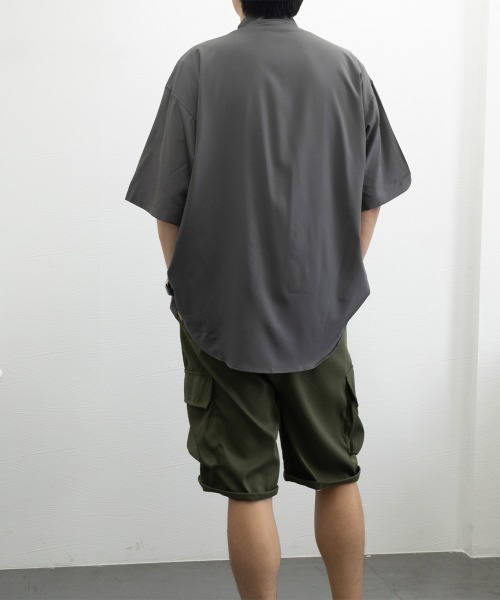 AsaAura シャツ スタンドカラーシャツメンズ 半袖トップス メンズ