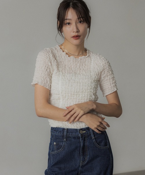 tシャツ シャーリングハーフスリーブTOP レディース
