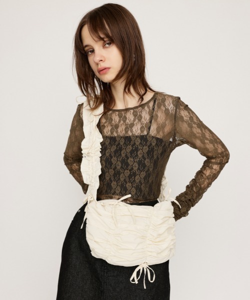 ショルダーバッグ・ポシェット Double Ribbon Shirring Bag Red 楽天市場】[Fallett] Double Ribbon Shirring Bag 2 Color