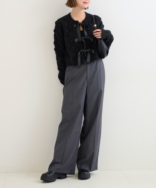 U by SPICK&SPAN カーディガン フロントリボンニット