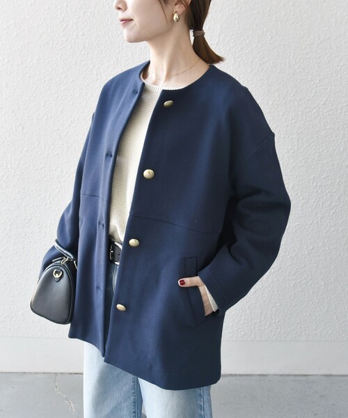 SHIPS any ジャケット ノーカラージャケット any:「洗濯機可能」ダブル