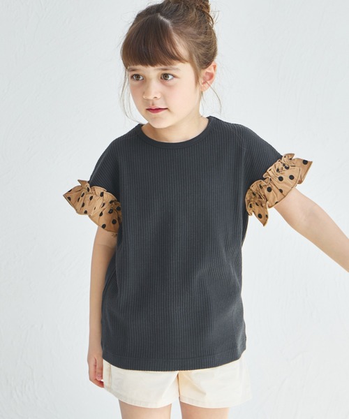 tシャツ 「ふんわりワッフル」「リンクコーデ」袖フリル ガールズTシャツ キッズ 子供服 女の子 | pairmanon | 02