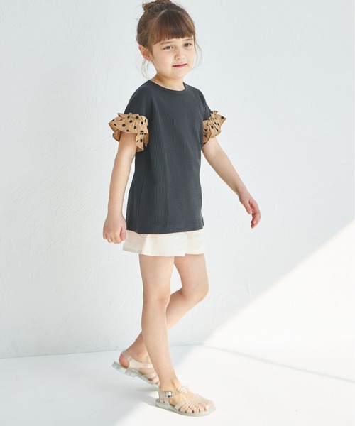 tシャツ 「ふんわりワッフル」「リンクコーデ」袖フリル ガールズTシャツ キッズ 子供服 女の子 | pairmanon | 17