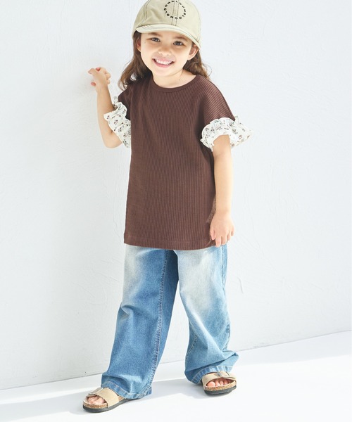 tシャツ 「ふんわりワッフル」「リンクコーデ」袖フリル ガールズTシャツ キッズ 子供服 女の子 | pairmanon | 21