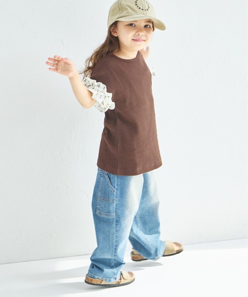 tシャツ 「ふんわりワッフル」「リンクコーデ」袖フリル ガールズTシャツ キッズ 子供服 女の子 | pairmanon | 22