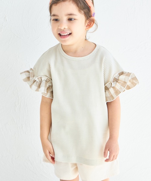 tシャツ 「ふんわりワッフル」「リンクコーデ」袖フリル ガールズTシャツ キッズ 子供服 女の子 | pairmanon | 28