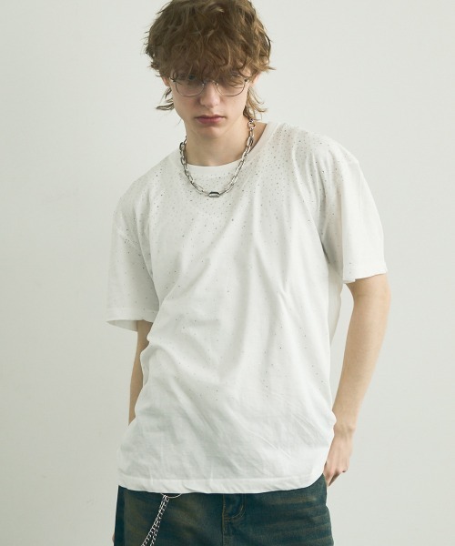 【完売品】jentlouis ラインストーンTシャツ　Mサイズ tシャツ ラインストーン短丈半袖Tシャツ「UNISEX」 メンズ レディース