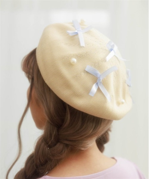 axes femme POETIQUE 帽子 ベレー帽 リボンパールサマーベレー