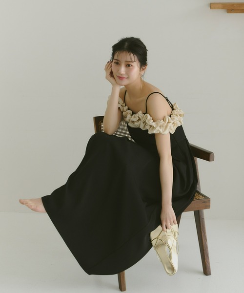 Olu. ドレス 「Kanako×Olu.」ショルダーフリルタックワンピース