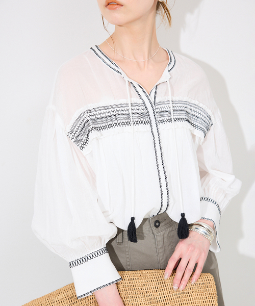 SLOBE IENA ブラウス シャツ シャーリングシシュウスキッパー