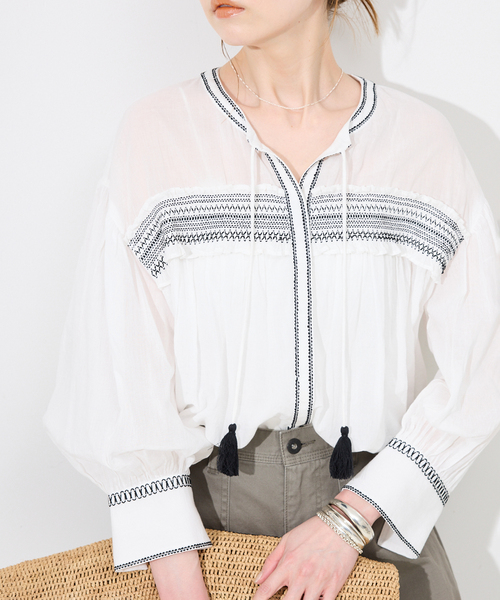 SLOBE IENA ブラウス シャツ シャーリングシシュウスキッパー