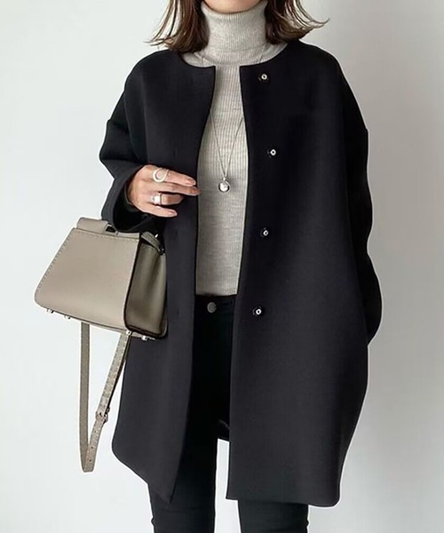 「Doula Doula」 ノーカラーコート M ベージュ レディース_画像4