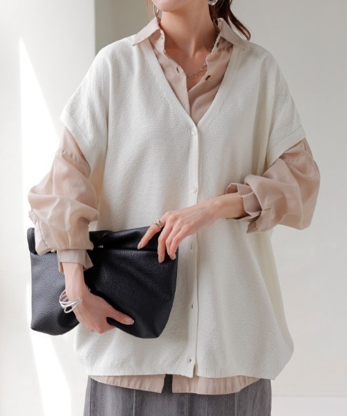 ベスト ジレ 前後2Wayカノコニットベスト レディース She's Closet ベスト ジレ 前後2wayバッククロスショート丈