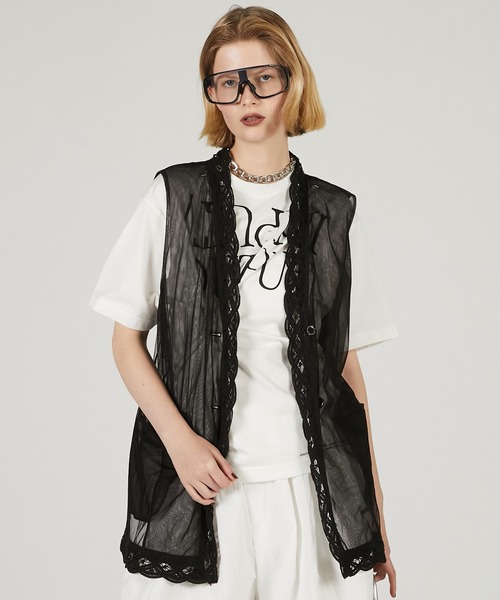 トリムレースチュールジレ / Trimmed Lace Tulle Gilet レディース