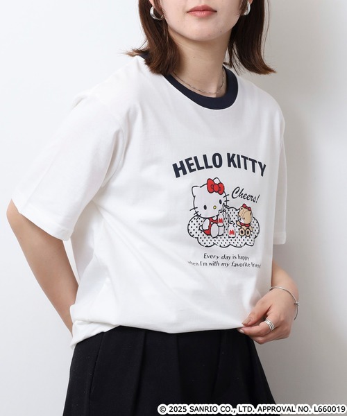 juicy ジューシー × サンリオ HELLO KITTY ハローキティ プルオーバー OE天竺 モノトーン 刺繍 Tシャツ 夏 レディース sanrio tシャツ 「サンリオ」ハローキティ/半袖Tシャツ