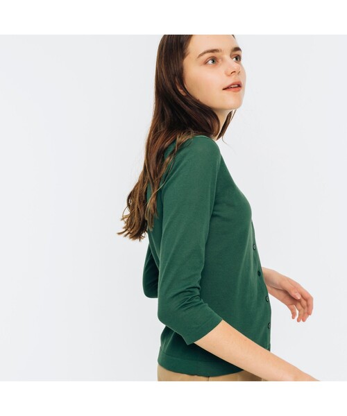 「LACOSTE」 7分袖ニットカーディガン 38 グリーン レディース LACOSTE 「LACOSTE」 7分袖ニットカーディガン 38 グリーン