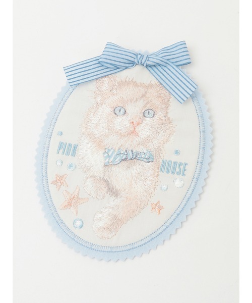 PINK HOUSE ブローチ さざ波とねこ刺繍ワッペン レディース