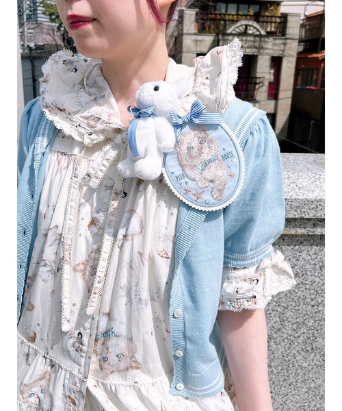 PINK HOUSE ブローチ さざ波とねこ刺繍ワッペン レディース