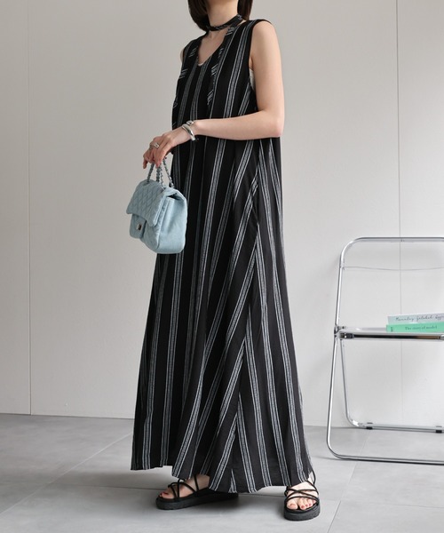 ストライプ Vネック ワンピース sakishimatokyo ワンピース Vネックストライプワンピース「共布ベルト