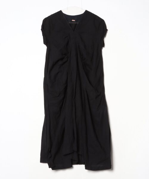 wrapinknot ノースリーブワンピース　ブラック セール】Mixed-material sleeveless long one-piece / 異素材