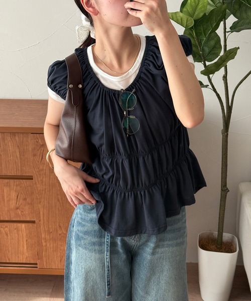MEER.パフスリーブトップス MUHET tシャツ layered like puff sleeve tops / レイヤード風