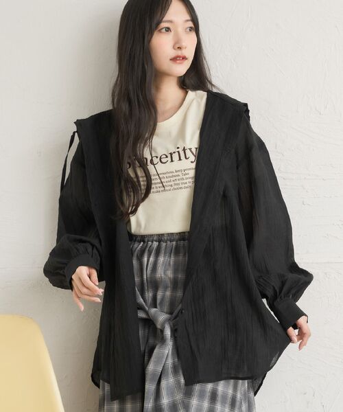 レトロシアーシャツ RETROGIRL ブラウス シャツ シアーフーディーシャツ レディース