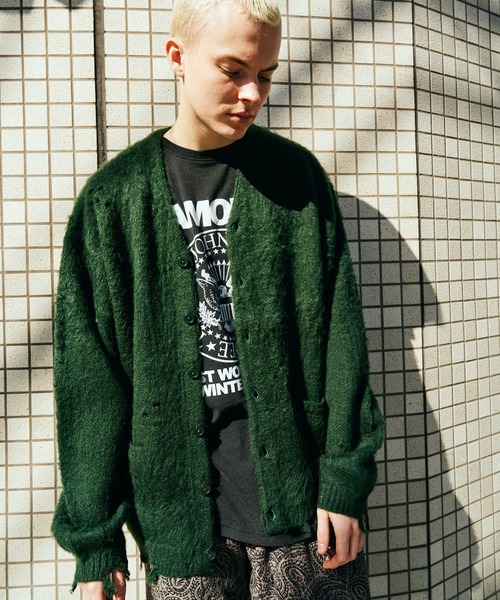 TOWNCRAFT（タウンクラフト） カーディガン DAMAGED SOLID SHAGGY