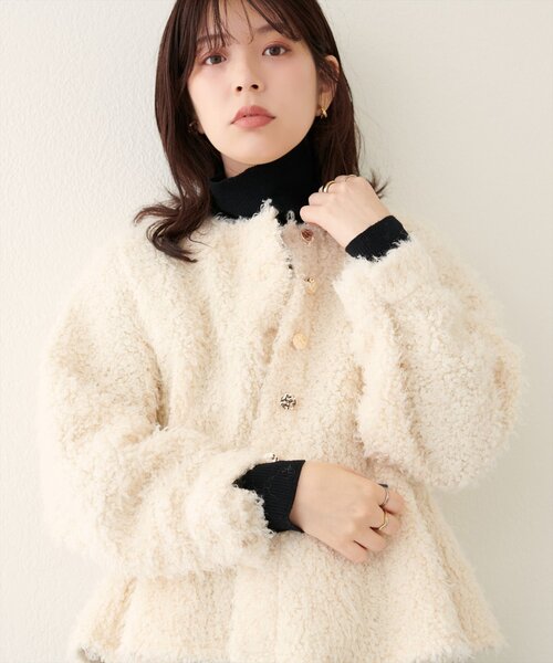 natural couture ジャケット ノーカラージャケット ペプラムボア