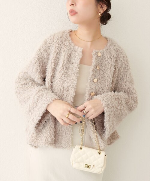 natural couture ジャケット ノーカラージャケット ペプラムボア