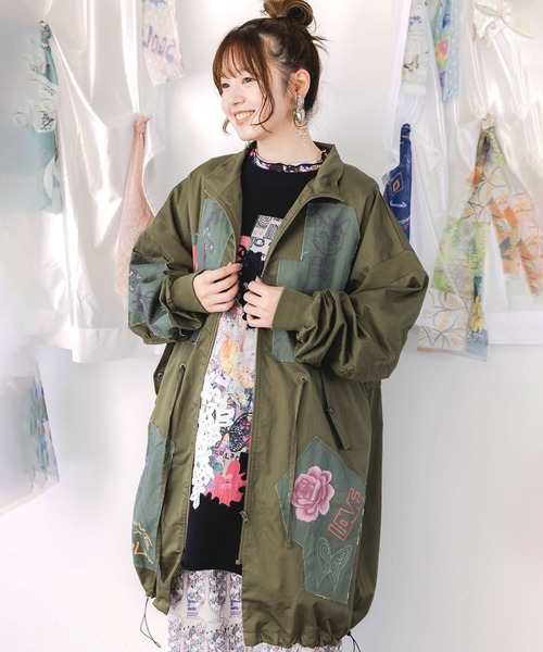 ScoLar tシャツ 153648：花のアップリケロングブルゾン レディース