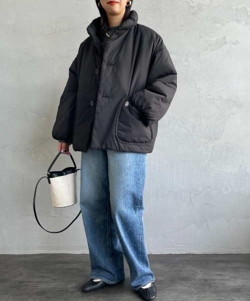   Jeans 中綿入りブルゾン 中綿 ブルゾン ワンポイント刺繍 ストライプ アウター 大きいサイズ