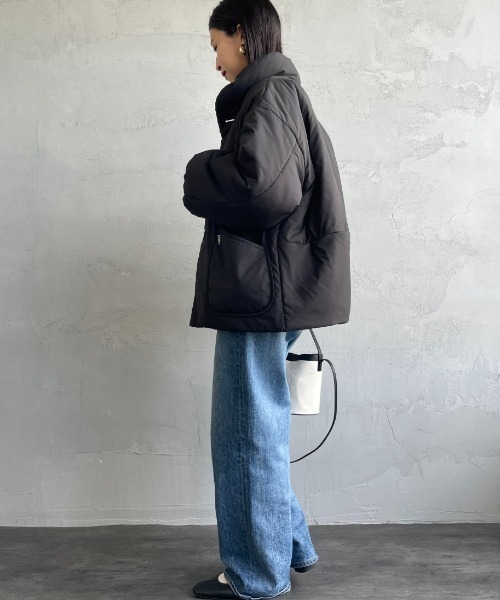   Jeans 中綿入りブルゾン 中綿 ブルゾン ワンポイント刺繍 ストライプ アウター 大きいサイズ