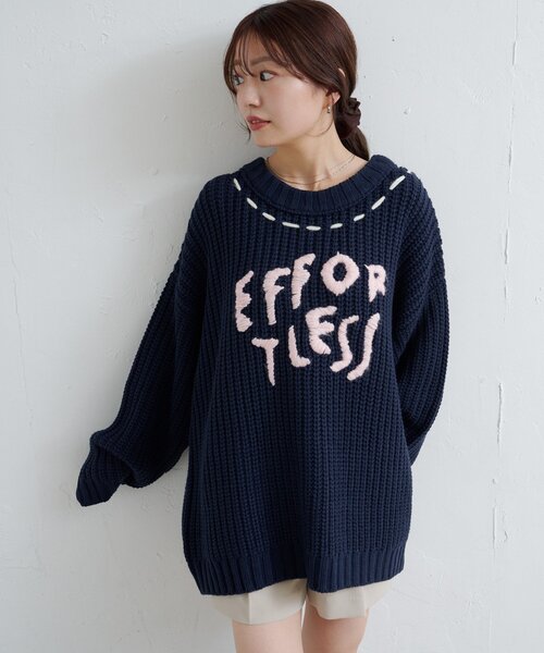 Kastane（カスタネ） ニット セーター ハンドステッチロゴニット