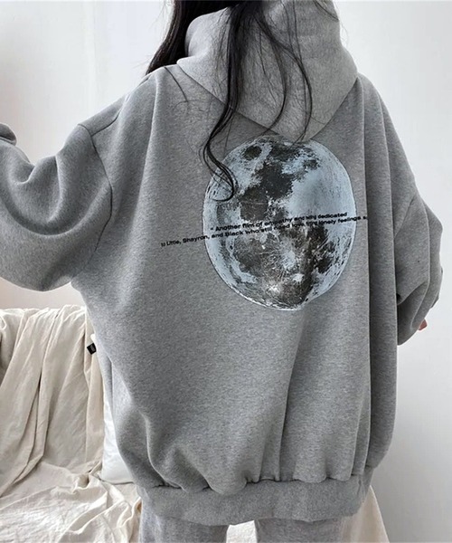 パーカー 月 ムーンモチーフバックプリント スウェットパーカー/韓国 ストリート オーバービッグサイズ レディース | lulufa | 05