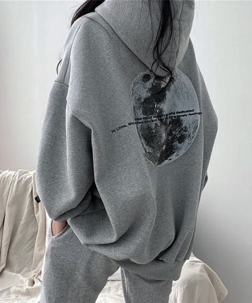 パーカー 月 ムーンモチーフバックプリント スウェットパーカー/韓国 ストリート オーバービッグサイズ レディース | lulufa | 07