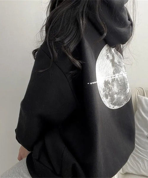 パーカー 月 ムーンモチーフバックプリント スウェットパーカー/韓国 ストリート オーバービッグサイズ レディース | lulufa | 09