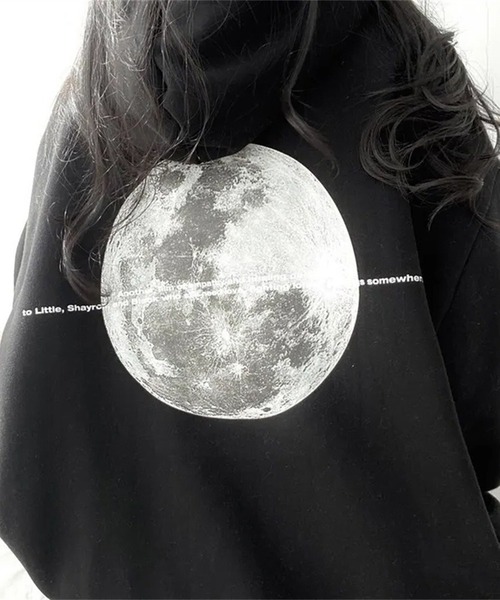 パーカー 月 ムーンモチーフバックプリント スウェットパーカー/韓国 ストリート オーバービッグサイズ レディース | lulufa | 10