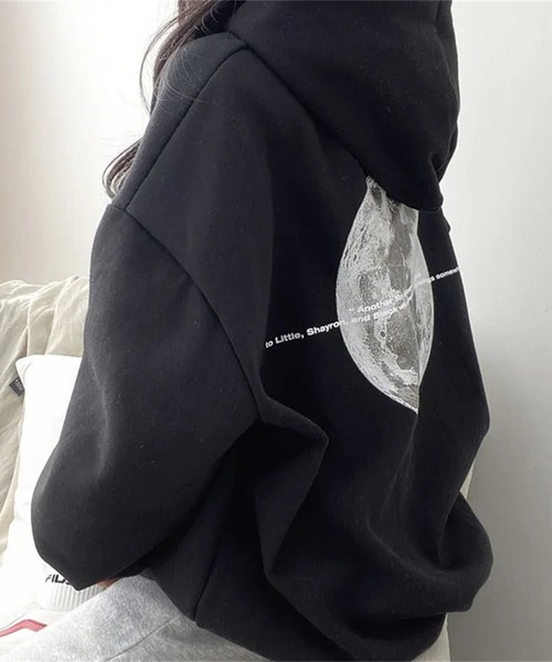 パーカー 月 ムーンモチーフバックプリント スウェットパーカー/韓国 ストリート オーバービッグサイズ レディース | lulufa | 11