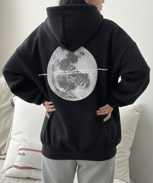 パーカー 月 ムーンモチーフバックプリント スウェットパーカー/韓国 ストリート オーバービッグサイズ レディース | lulufa | 14