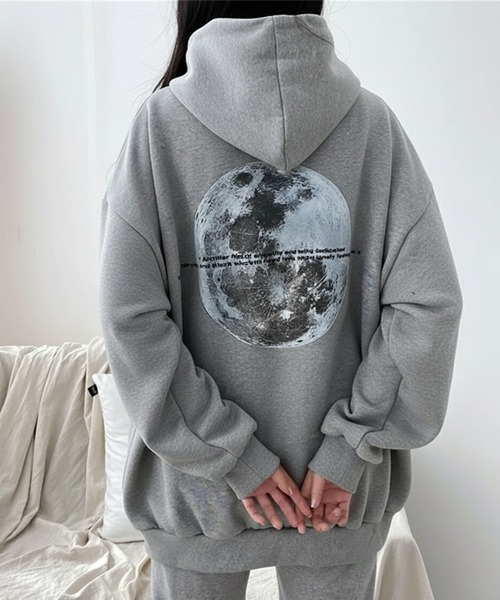 パーカー 月 ムーンモチーフバックプリント スウェットパーカー/韓国 ストリート オーバービッグサイズ レディース | lulufa | 06