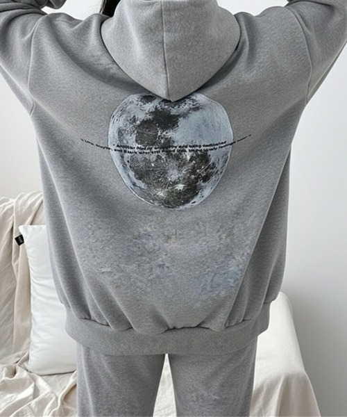 パーカー 月 ムーンモチーフバックプリント スウェットパーカー/韓国 ストリート オーバービッグサイズ レディース | lulufa | 08