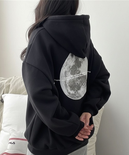 パーカー 月 ムーンモチーフバックプリント スウェットパーカー/韓国 ストリート オーバービッグサイズ レディース | lulufa | 13