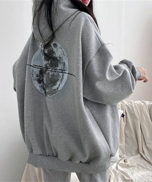 パーカー 月 ムーンモチーフバックプリント スウェットパーカー/韓国 ストリート オーバービッグサイズ レディース | lulufa | 04